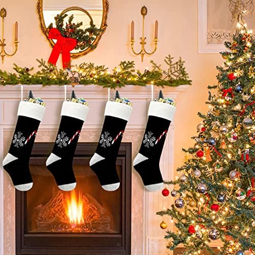 Dremisland 4 Опаковане на Коледни Чорапи - 18-Цолови Черни Възли Коледни Чорапи, Висящи на Камина Чорапи за Коледна Украса,