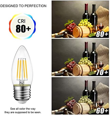 Led лампа с нажежаема жичка LVWIT B11 E26 Candelabra Със Средна основание 2700K Топло бяла на цвят, 4 W (еквивалент на 60 W), 500 Лумена, Декоративна лампа-свещ без регулиране на яркостт?