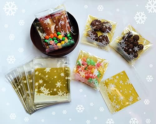 FAZHBARY 100 БР Снежинки Найлонови Опаковки, Прозрачни Самоуплотняющиеся Златни Найлонови Пакети Коледни Пластмасови