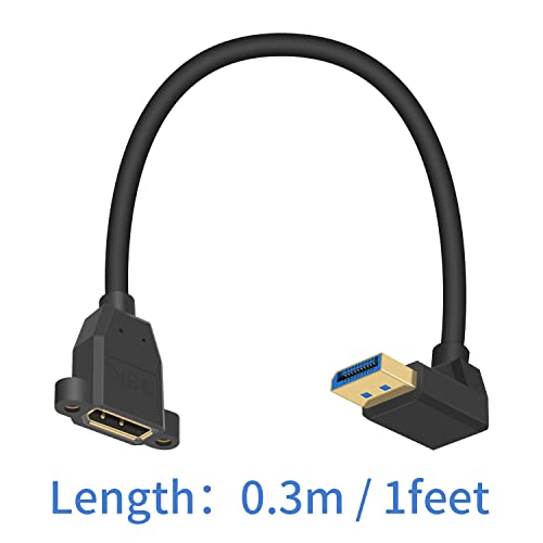 Удлинительный кабел Poyiccot 8K Displayport, Удлинительный кабел DisplayPort-DisplayPort под ъгъл надолу, удлинительный кабел Displayport 1.4 DP-DP под ъгъл от 90 градуса с винтовым монтиране на п