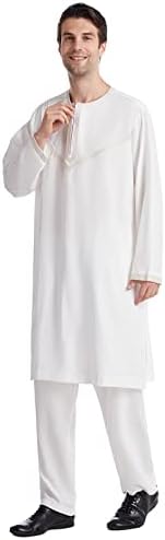 Летни Ризи за мъже, Мъжки Ежедневни Мюсюлмански Халат със Среден Джоб на копчета, Панталони, Комплект от две части, Костюми