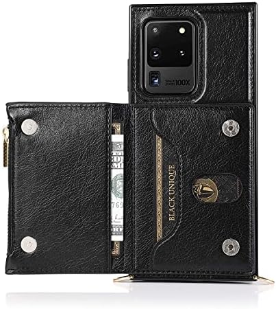 W WINTMING е Съвместим с Samsung S23 Ultra, една чанта-портфейл със собственик на кредитната карта, Кожен калъф, лента за през рамо, Чантата с цип за Жени, Защитен калъф за Samsung S23 U