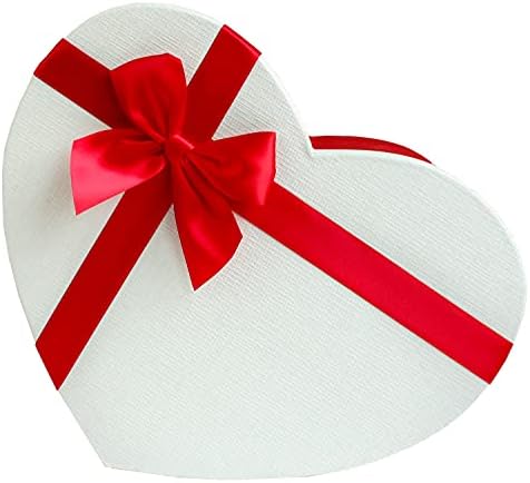 Твърда подарък кутия Emartbuy във формата на сърце, x 26,7 21,7 x 13 см, Текстурирани Червена кутия с Бяла капачка, сатенена