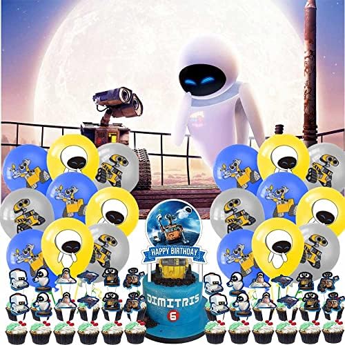 Аксесоари за партита WALL-E, украса на Denitsa, украса за торта за рожден ден, балони, фон, банер