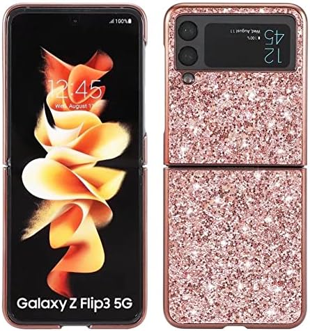 Калъф за Galaxy Z Flip 3 5G, Калъф Galaxy Z Flip 3 5G, Блестящ Луксозен Лек Тънък устойчив на удари Защитен калъф с диаманти за момичета за жените, Калъф за Samsung Galaxy Z Flip 3 5G (2021) (розов)