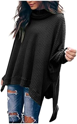 Дамски Пуловери Однотонного Цвят С Асиметрично деколте и Дълъг Ръкав, Вязаный Пуловер с Висока Воротом