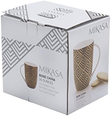 Кафеена чаша Mikasa от костен Порцелан, 16 унции, Гео Diamond, Черен / Златен