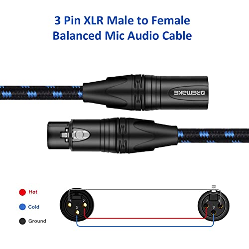 Аудио кабел за микрофон DREMAKE с дължина 20 фута - Балансиран кабел-змия от XLR кXLR-Кабели -XLR 3-Пинов кабел за микрофон