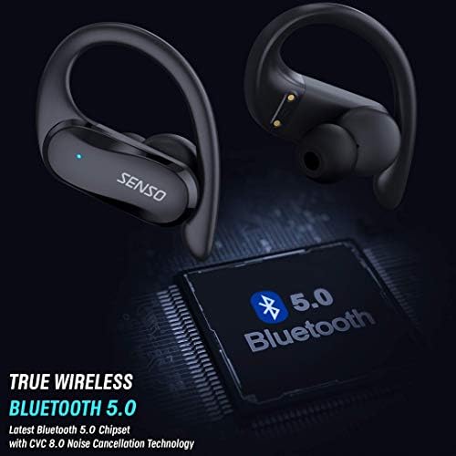 Безжични слушалки Senso - Bluetooth True Wireless Earphones - TWS-Добрите спортни слушалки за тренировки с шумопотискане, устойчиви на пот слушалки с микрофон 40 часа възпроизвеждане з?
