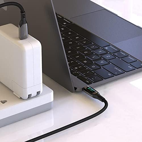 Кабел BoxWave е Съвместим с Emdoor EM-Q22M (кабел от BoxWave) - Кабел PowerDisplay PD (6 фута) - USB-C-USB-C (100 W), led дисплей, 6 фута найлонов кабел в оплетке PD за Emdoor EM-Q22M - черно jet black