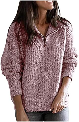 Жена Пуловер-Поло с дълъг ръкав и яка-часова, Пуловер с цип по средата, Вязаный Пуловер, Топ, Пуловер С качулка