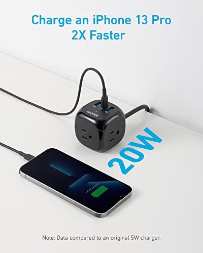 Удължител Anker 20 W USB C 321 Удължител с 3 розетки и зареждане с USB C за iPhone 14/13, Удължител с дължина 10 метра,