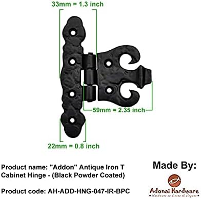 Adonai Hardware Адон Антични Чугун Т-образни панти за тежки шкафове (3 x 20 бр., Матиран черен) за врата на бараката,