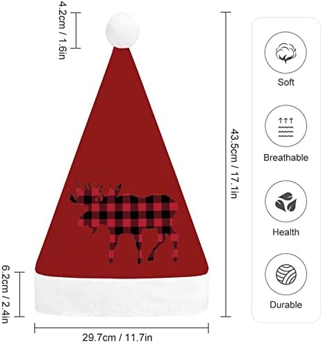 Клетчатая Шапка с участието на Лосове Дървосекач, Червено-Черна Коледна Шапка, Шапка на Дядо Коледа за Възрастни Унисекс, Комфортна Класическа Коледна Шапка за Кол