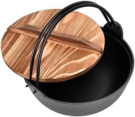 Molded Тенджера, Здрава Японска Тенджера Sukiyaki с Дървен капак Равномерно нагряване на Груба текстура за приготвяне