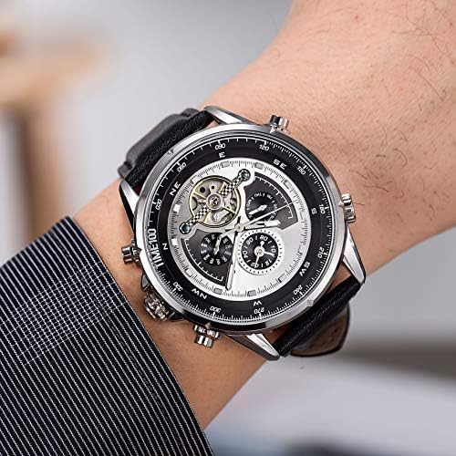 Дизайнерски мъжки часовници SURVAN с Автоматично Двойна Часова Зона, Механични Часовници-Скелет, Каишка От Естествена