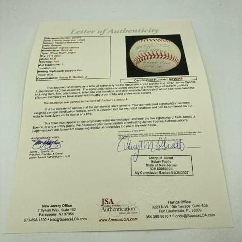 Владимир Гереро - младши . В дебютной играта MLB Използвани Бейзболни топки с Подпис на JSA COA - В играта MLB Използвани