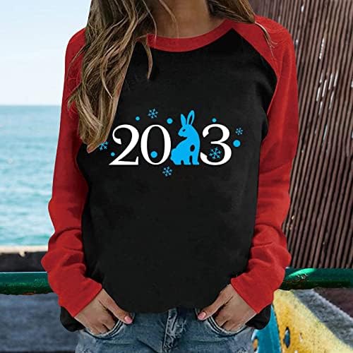 2023 Пуловер с открити Рамене, Топ за Жени, Модни Блуза с Цветен Блок, Тениски с Кръгло Деколте и Дълъг Ръкав, Ризи, Графични Пуловери
