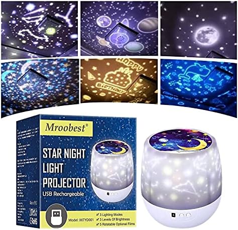 звезден проектор Детска проекционная лампа Stars, лека нощ Детски светещи проектор LED 360. въртене на цветово, 6 регулируеми цветови комбинации за рожден ден, Коледа, де?