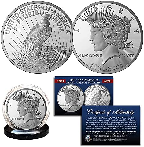 100-годишнината от Първия мирен Сребърен долар 1 унция 39 мм, Монета-Медальон с Двойна Дата и Сертификат