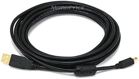 Monoprice 10-крак позлатен кабел 28/24AWG USB 2.0 A от мъжете на мъжа B и 10 фута кабел USB 2.0 A от мъжете към Mini-B с 5-пинов конектор 28/24AWG с ферритовым сърцевина (позлатен) (105449)