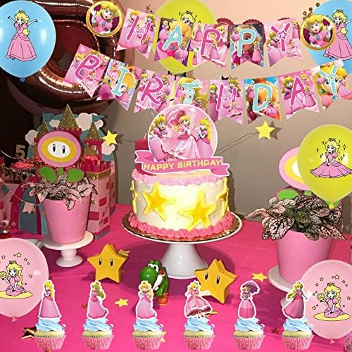 Украса за парти в чест на рождения Ден на Принцеса Праскова, Празнични Аксесоари За принцеса Праскова от Марио Включват Банер за Рожден Ден, Topper за торта, Топперы за