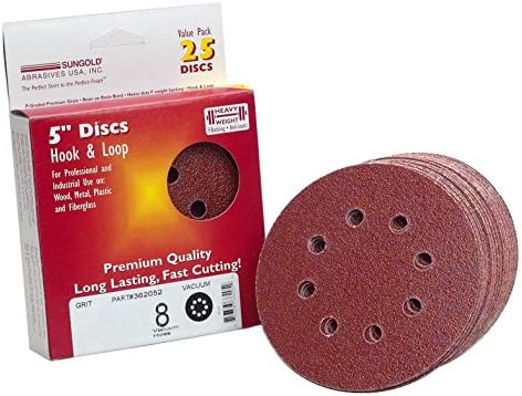 Шлифовъчни дискове Sungold Abrasives 362090 5 На 8 дупки 150 Обяснение За дебела хартия Премиум клас F-Weight За хартия с куки и вериги, 25 бр. в опаковка