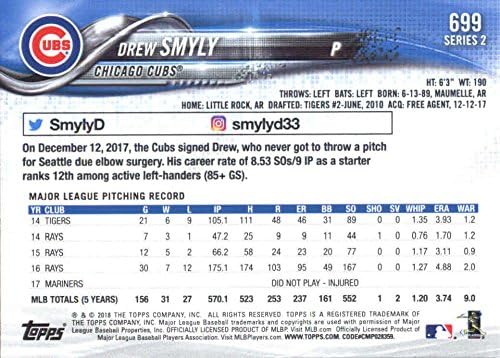 2018 Бейзболна картичка Topps Series 2#699 Дрю Smiley Чикаго Къбс - GOTBASEBALLCARDS