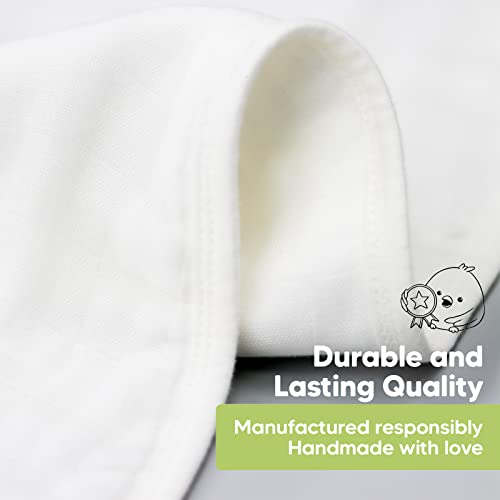 Комплект от 5 опаковки муслиновых бебешки кърпички за оригване и детски силиконови нагрудников - Бял бамбук в памучна кърпа, за оригване (мека бяла) - Водоустойчив, л