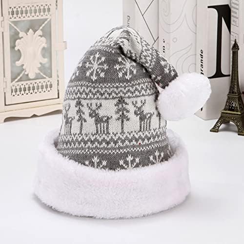 Guolarizi Зимни фланелевая коледна вязаная шапка за възрастни, вълнена шапка, бейзболни шапки с коледен елен, снежинки