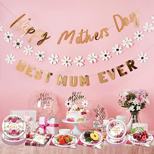 RenbangUS Прибори за парти в чест на Деня на майката, най-Добрите Пролетни цветя за мама Прибори Включва Чинии и Салфетки за майките, Украса за парти, Украси за хранене, с