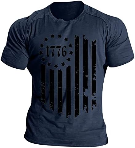 MIASHUI Оформление на Костенурка С Деколте За Мъже, Флаг на Деня на Независимостта, Ежедневни Мека и Удобна Тениска с Къс Ръкав, Мъжки Графична Тениска