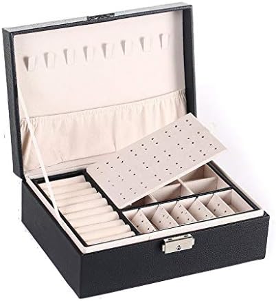 UXZDX CUJUX Кутия За Съхранение на бижута, Изкуствена кожа, Преносима богат на функции Опаковъчна Кутия в Европейски Стил, с чекмедже, Зимна подарък (Цвят: черен)