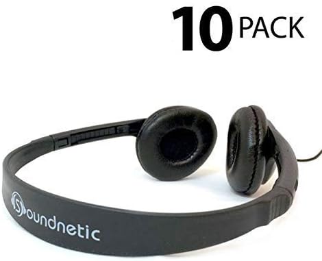 Стерео слушалки Soundnetic SNCCV за обучение в класната стая с подложки от изкуствена кожа и регулатор на силата на звука, черни, брой 10 броя, опаковка от 1