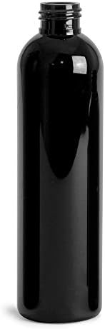 Кръгли бутилки Cosmo обем 8 унции, празни от PET пластмаса, за еднократна употреба, без съдържание на BPA, с черни откидными капаци (опаковка от 12 броя) (черен)