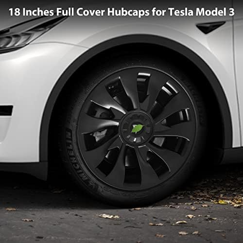 Octomo 4 бр. Капачки за джанти Tesla Model 3, 18-инчов Протектор на джантата, Комплект Сменяеми Капачки на Главините, Напълно Погълнат за Аксесоари Tesla Model 3 2017-2022 с 8 бр. Централн