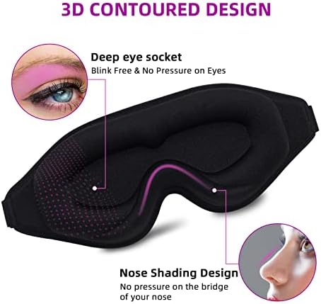 3D Contour Маска за Сън, за Жени и Мъже, Ефективна Светозащитная Маска За Очи, Мека Нощна Превръзка на Очите с Регулируема Каишка (Черен)