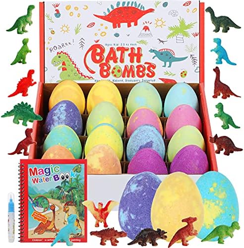 Детски Бомбочки за баня HOTLAKE с играчки-изненади Вътре - Подаръчен комплект от 16 опаковки с органични Динозавром,