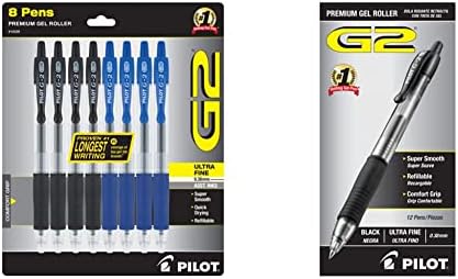 PILOT Pen 16591 Гел химикалки Премиум-клас G2 с повторна употреба и с мастило Ultra Fine Point (0,38 мм), черно-сини, 8 бр. и гел химикалки Премиум-клас G2 с повторна употреба и с шариков?
