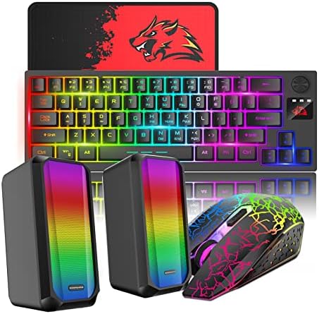 Безжична компютърна Игрална клавиатура и мишка ZIYOU LANG TKL със захранващ Кабел и Стерео високоговорители, USB, RGB