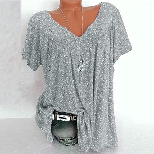 Дамски Блузи Плюс размери, Тениска С V-образно деколте, Къс Ръкав, Лека Риза за излизане На Светлина, Модни Блузи-ризи 2023