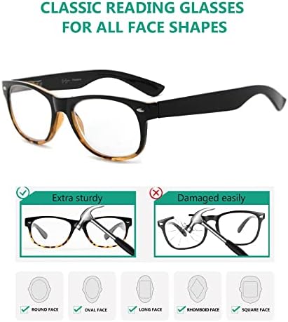 Дамски очила за четене Eyekepper Classic 80-те години, 5 опаковки, Ридеры в черно-черепаховой рамка + 1,25