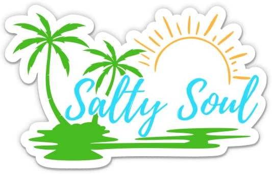Стикер Salty Soul - 3 Стикер за лаптоп - Водоустойчив Винил за колата, телефон, Бутилки с вода - Стикер за почивка на тропически плаж и океан