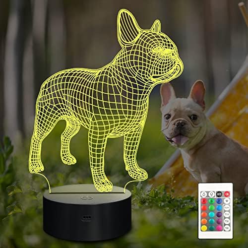 Lampeez 3D Френски Булдог лека нощ, 16 Цвята, с Променящ се Оптическа Илюзия Лампа с Дистанционно Управление за Рожден