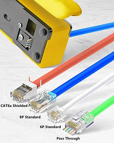 Yankok [Пресечен клещи Всичко в едно] Обжимает преходни мрежови конектори RJ45 RJ12 стандарт RJ11 CAT5/5e CAT6 не са защитени и основа cat6a CAT7 екранирани, открива и плячкосване Ethernet