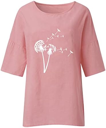 Дамска Риза с дълъг ръкав Свободно, Намаляване, Летни Дамски Тениски с кръгло деколте и цветисти принтом с ръкави 3 от