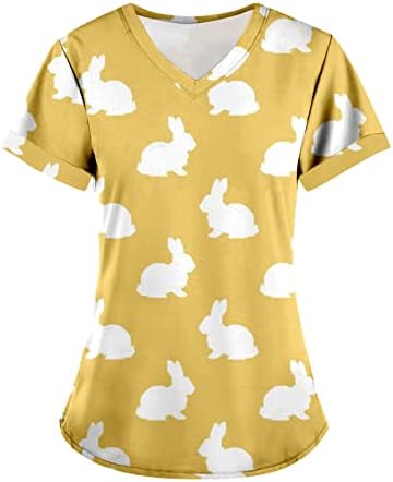 Жените Риза Дамски Ежедневни Пролетно-лятна Тениска С V-образно деколте и къси ръкави, Великден Тениска Със Забавна Принтом,