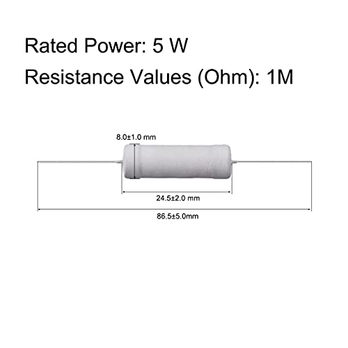 uxcell 30 бр. Резистор 1 М Ома, 5 W, Филм Резистори от метален окис с толеранс 5%, Аксиален Заключение, Огнезащитни за