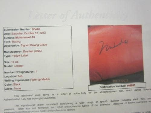 Боксови ръкавици от червена кожа Евърласт с автограф на Мохамед Али с надпис JSA Letter - Боксови ръкавици с автограф