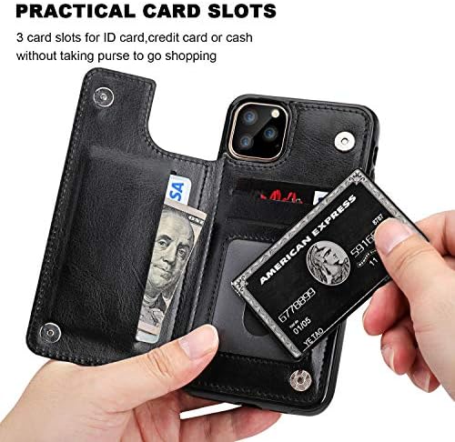 Чанта-портфейл за iPhone 11 Pro Max с държач за карти, отделения за карти от изкуствена кожа OT ONETOP, Двойна магнитна